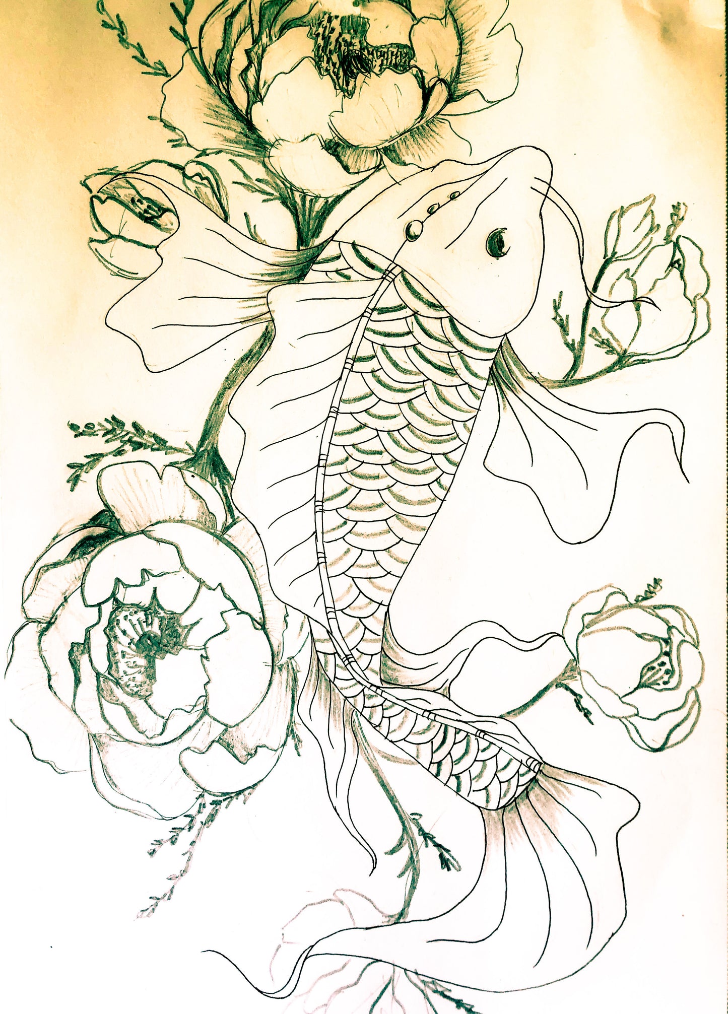 Koi fish and flowers